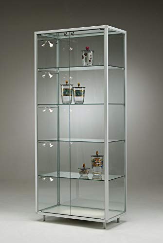 MHN Glasvitrine mit Rollen T 41,5 x B 78 x H 183,5 cm - breite Glas Standvitrine abschließbar - Ausstellungs-Vitrine ohne Beleuchtung von MHN