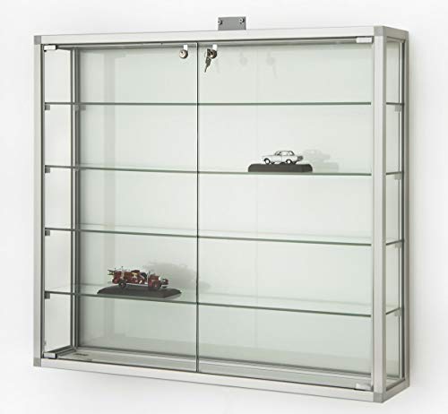 MHN Wandvitrine T 19 x B 98 x H 88 cm - breite Sammler Hängevitrine abschließbar - große Glas-Vitrine Wand hängend - Sammlervitrine Aluminium CPR - ohne Beleuchtung von MHN