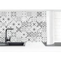 Küchenrückwand - Geometrischer Fliesenmix Grau Größe HxB: 50x300cm Material: Premium von MICASIA