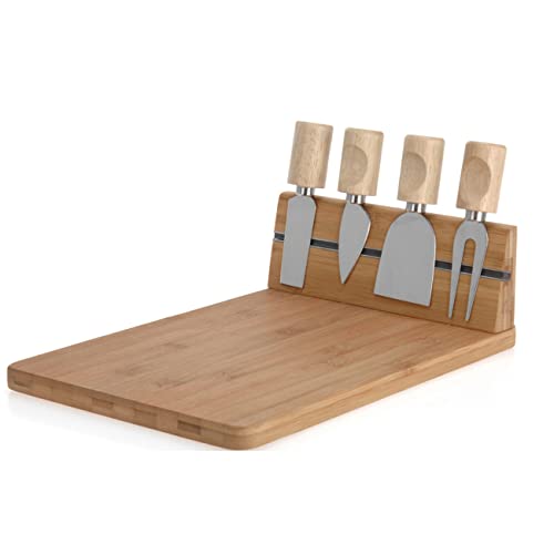 MIJOMA 5-TLG Set Holz-Käsebrett mit Käsemesser und Käsegabel, Käseplatte Käsebrettchen, 30 x 20 cm von MIJOMA