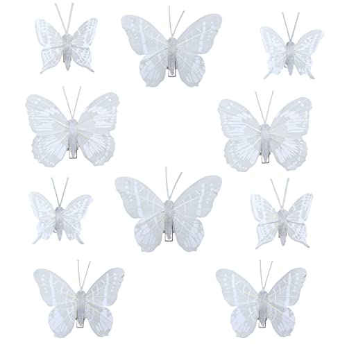Deko-Schmetterlinge mit Clip zur farbenfrohen Dekoration (10-teiliges Set, weiß #2) von MIK funshopping