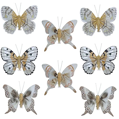Deko-Schmetterlinge mit Clip zur farbenfrohen Dekoration (8-teiliges Set, grau-beige) von MIK funshopping