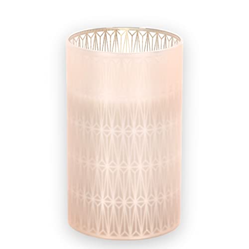 MIK funshopping LED-Kerze aus Wachs im Glasbehälter, flammenlos, realistisch flackernd, batteriebetrieben. (Höhe 12 x Ø 7,5 cm, beige-geometrisch) von MIK funshopping
