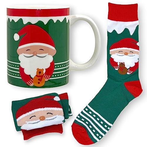 MIK funshopping Weihnachtstasse | Hochwertige Keramik-Tasse mit weihnachtlichem Design | Ideal für Heiß- & Kaltgetränke | Santa 300ml mit Socken von MIK funshopping