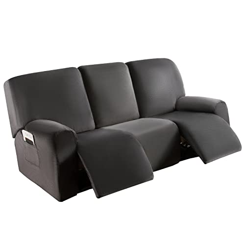 Liegestuhlbezug 3-Sitzer – Weicher dicker Samt Stretch Liegestuhl Couchbezüge 8-teiliges Set, Sofa Stuhlbezug mit Seitentasche für Liegestuhl Sofa Stuhl Möbelschutz (8 Stück für 3-Sitzer) von MINGPINHUIUS