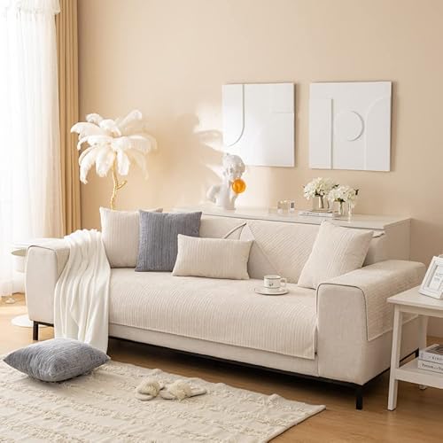 MINGPINHUIUS Sofabezug 1/2/3/4 Sitzer Sofa Überzug für L Form Sofa Couch Sessel Ecksofas,Weicher Samt Sofabezug L Form rutschfest Sofa Überwurf (Beige,70 x 90 cm) von MINGPINHUIUS