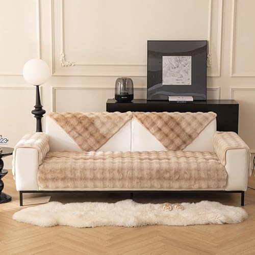 MINGPINHUIUS Sofabezug L Form 1/2/3/4 Sitzer Sofa Überzug für L Form Sofa Couch Sessel Ecksofas,Weicher Kaninchen Plüsch Sofabezug rutschfest Sofa Überwurf (Braun,70 x 210 cm) von MINGPINHUIUS