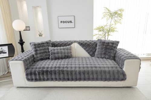 MINGPINHUIUS Sofabezug L Form 1/2/3/4 Sitzer Sofa Überzug für L Form Sofa Couch Sessel Ecksofas,Weicher Kaninchen Plüsch Sofabezug rutschfest Sofa Überwurf (Dunkelgrau,70 x 180 cm) von MINGPINHUIUS