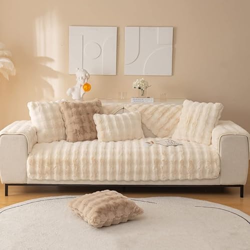 MINGPINHUIUS Sofabezug L Form 1/2/3/4 Sitzer Sofa Überzug für L Form Sofa Couch Sessel Ecksofas,Weicher Kaninchen Plüsch Sofabezug rutschfest Sofa Überwurf (Milchweiß,70 x 70 cm) von MINGPINHUIUS