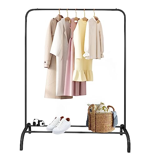 MINGYI Kleiderständer für Schlafzimmer, Metall-Kleiderständer, Kleiderschrank, mit Schuhregalen, Kleiderständer auf Fuß (schwarz, Einzelstange, 110 x 40 x 150 cm) von MINGYI