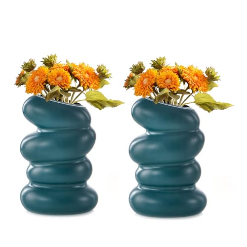 MINGZHE 2 Stück Moderne Dekorative Kunststoffvasen für Heimdekoration, Spiralförmige, Unregelmäßige Boho-Blumenvasen für Pampasgras, Boho-Blumenvase, ästhetische Weiße Vase(Grün) von MINGZHE