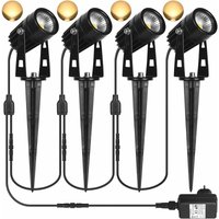 MINKUROW Set mit 4 Gartenstrahlern mit Erdspieß, 3 W 2880 Lumen LED-Gartenleuchten mit Stecker, warmweißer Außenstrahler Außenlampe von MINKUROW