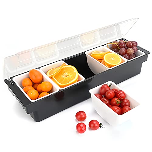 MINUS ONE Food & Condiment Dispenser mit Deckel, Plastic Bar Garnish Station Dispenser Tray zum Servieren von Taco/Eis/Obst/Salat Bar (5 Compartment) von MINUS ONE