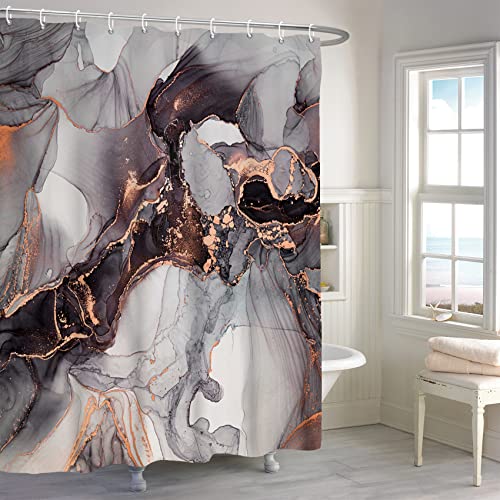 MIRRORANG Lila Marmor Duschvorhang, Luxus Aquarell Textur Mix Farbe Badezimmer Vorhang, abstrakte Moderne Tinte Kunst Duschvorhang Set mit 12 Haken,183x183cm von MIRRORANG