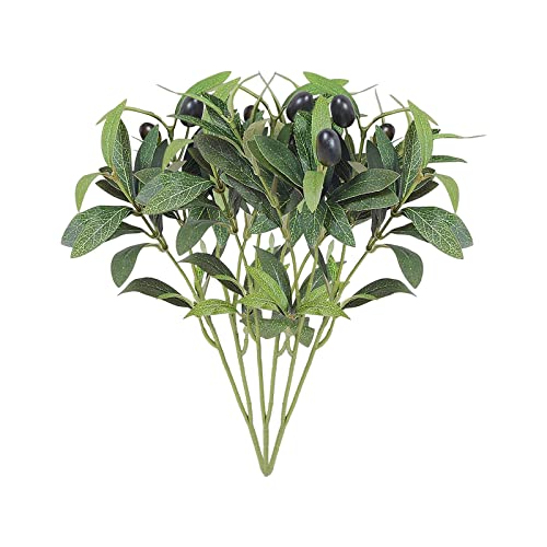 MISNODE Künstliche Olivenzweige, 38,1 cm, künstliche Pflanzen, grüne Olivenzweige, Stiele, künstliche Pflanzen, grüne Blätter, Früchte, Zweige, Blätter, 6 Stück von MISNODE