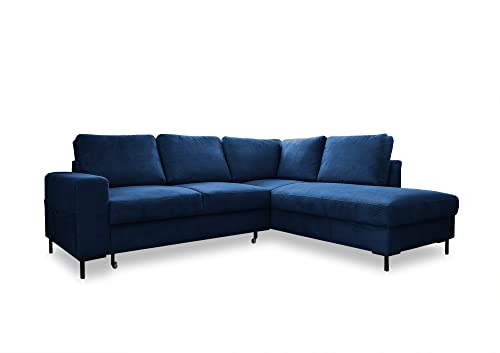 MIUFORM Ecksofa mit Schlaffunktion, Lofty Lilly Wohnlandschaft L-Form, Couch L Form Wohnladschaft mit Schlaffunktion Schlafcouch, Sofa Cord Metallfüße (Navy blau, Rechts ausgerichtet) von MIUFORM
