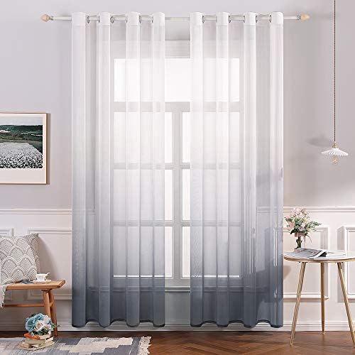 MIULEE Gardinen Transparent Vorhänge Farbverlauf Voile Sheer 2er Set Vorhang mit Ösen Dekoschal Fensterschal für Schlafzimmer und Wohnzimmer 225 cm x 140 cm(H x B) Weiß Grau von MIULEE