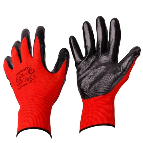 MIVOS Schutzhandschuhe 12 Paar - Größe 11 - Handschuhe für Herren und Damen - Arbeitshandschuhe mit Nitril-Beschichtung und optimaler Griffigkeit - Gartenhandschuhe - ideal für Montagearbeit von MIVOS