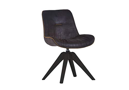 2er Stuhl Set Iggy 360° drehbar Lederlook Samtstoff schwarz braun Eiche massiv (Lederlook schwarz. Eiche schwarz) von MJC