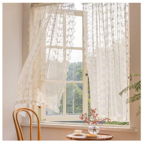 MJZYP Gardine Scheibengardinen Voile Vorhang Gardine Transparente Spitze Blumenstickerei Kurzvorhang Kurzgardinen Küchengardine Küche Vorhang Fenster Kurz Stores Bistrogardine W130xH220cm von MJZYP