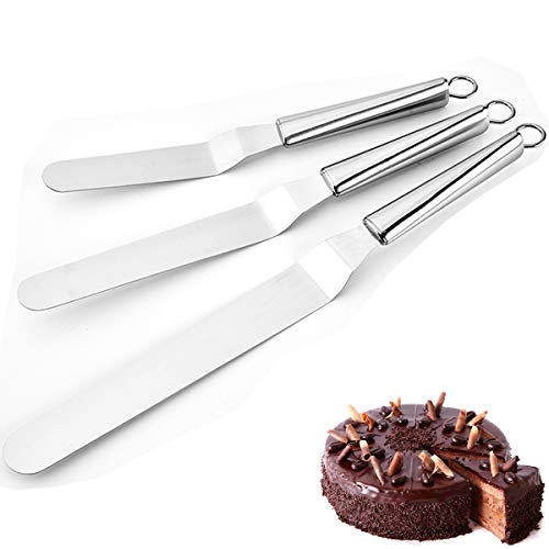 MKNZOME Premium abgewinkelte Icing Spachtel Kit, 3 Stück Professionelle Edelstahl Winkelpalette Set Kuchenmesser & Tortenmesser Icing Spatel Kit für Torten, Backen und Kuchen Dekorieren von MKNZOME