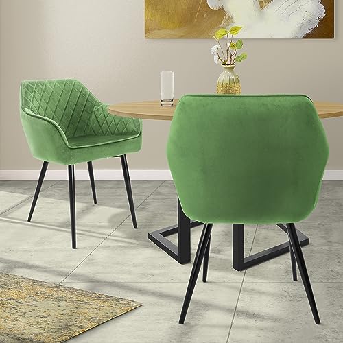 ML-Design 2er Set Esszimmerstühle mit Armlehne und Rückenlehne, Salbei, Küchenstuhl mit Samtbezug, Polsterstuhl mit Metallbeinen, Ergonomischer Stuhl für Esstisch, Esszimmerstuhl Wohnzimmerstuhl von ML DESIGN modern living