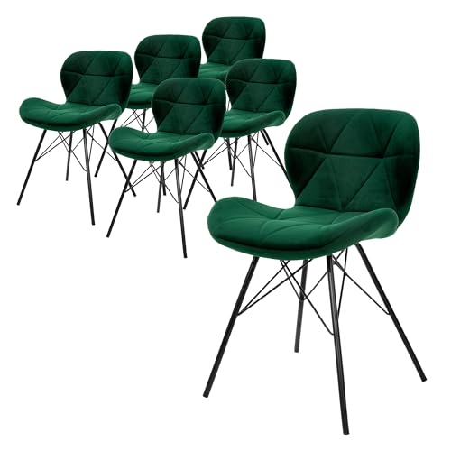 ML-Design 6er Set Esszimmerstühle mit Rückenlehne, Dunkelgrün, Küchenstuhl mit Samtbezug, Polsterstuhl mit Metallbeinen, Ergonomischer Stuhl für Esstisch, Esszimmerstuhl Wohnzimmerstuhl Küchenstühle von ML DESIGN modern living