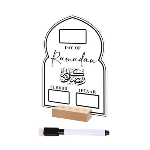 MLEHN Wiederverwendbare Acryl Ramadan Kalender Board Holzsockel Tisch Ornament Mubarak Advent Mit Countdown Stift Eid Day Geschenke, BTU216B schwarz von MLEHN