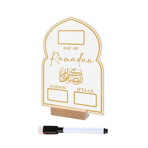 MLEHN Wiederverwendbare Acryl Ramadan Kalender Board Holzsockel Tisch Ornament Mubarak Eid Stift Advent Mit Tag Geschenke Countdown, BTU216A Gold von MLEHN