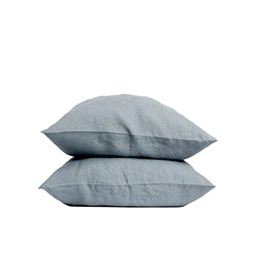 My Linen Home Kissenbezug 40x40 Leinen 2er Set | Hochwertiger Kopfkissenbezug in Grau Blau | 100% Stonewashed Leinen Bettwäsche | Made in EU | Antiallergisch & Hautverträglich von MLH MY LINEN HOME