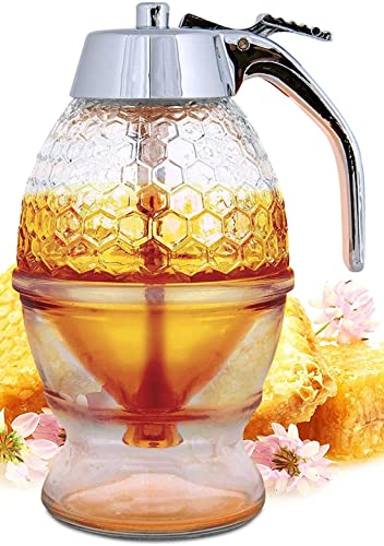 MMCCHB Kunststoff-Honigglas, Sirupspender, schönes Bienenstock-Honigglas mit Ständer, 8 oz Sirupflasche. von MMCCHB