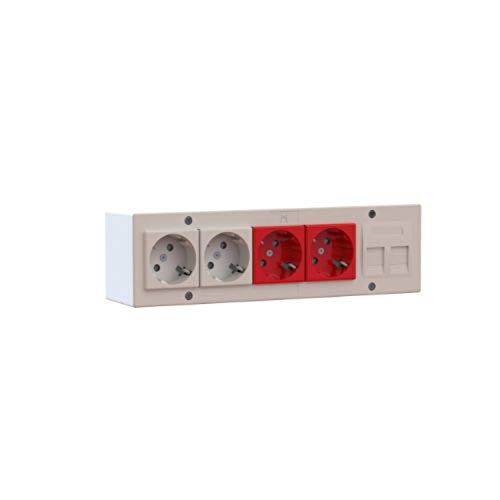 CE-Standard-Kit mit 3 Modulen mit 4 weißen Schukos und Datenplatine für 2 RJ45 Keystone-Anschlüsse, graphit-schwarz, 5,7 x 25 x 7,1 cm (Referenz: KCE3E3/4) von MMConecta