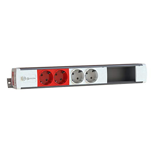 Easyblock Basic Steckdosenleiste mit CR-Eingang, 2X weiß, 2X rot, 2X 45x45, Module Graphit grau und eloxiertem Aluminium Profil, 18 x 5,5 x 5,5 cm (EB2022204/69) von MMConecta