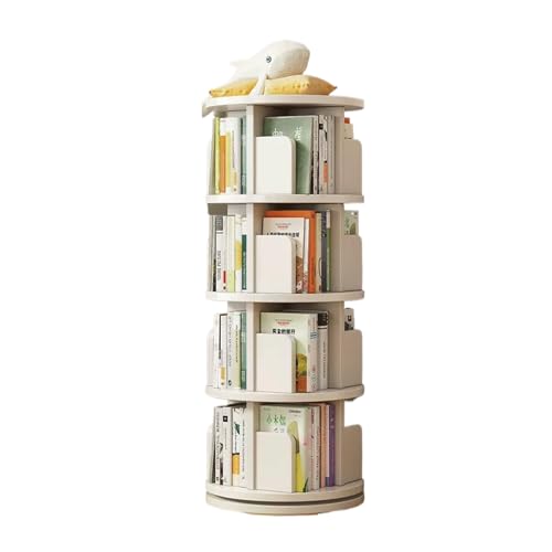 MMOU Drehbares Bücherregal, 360-Grad-Bücherregal, Aufbewahrungsschrank, Bilderbuchregal, Mehrschichtiges, Einfaches, Bodenstehendes Lagerregal für Den Haushalt (Color : White, Size : 4 Layer) von MMOU