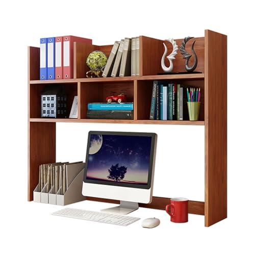 MMOU Schreibtischregal mit 6 Offene Ablagefächer Desk Organizer Wood, Desktop-Bücherregal für Computertisch, Tischregal zur Studie & Büro (Color : Teak Color) von MMOU