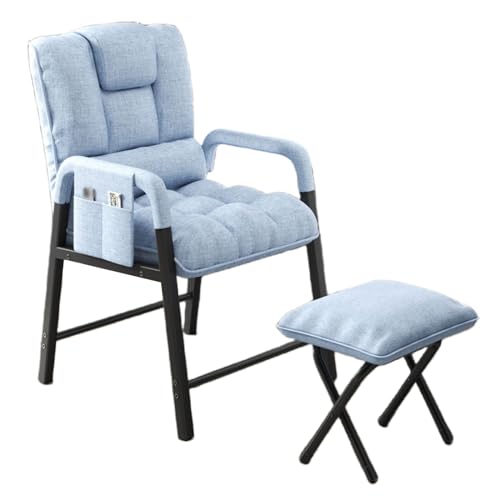 Sessel Wohnzimmer Relax Modern mit Hocker Rückenlehne 4-Stufig Einstellbar Schlafsessel mit Seitentasche Fernsehsessel Ohrensessel für Wohnzimmer (Color : Blue, Size : Chair+Stool) von MMOU