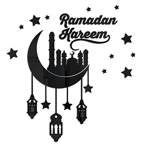 Ramadan Dekoration Set, Spiegel Wandsticker Ramadan Dekoration Eid Mubarak Wanddeko Acryl Spiegel Wandaufkleber Selbstklebend Mond Stern Laterne Wandtattoo für DIY Muslimische Festival Deko von MNJR