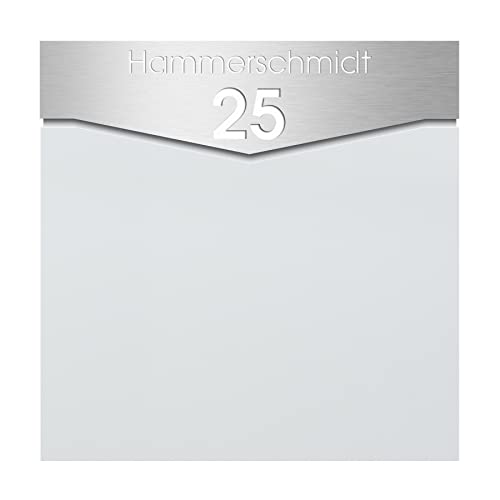 Briefkasten mit Zeitungsrolle Signal-Weiss mit Hausnummer und Name MOCAVI Box 710 Design-Postkasten mit Zeitungsfach rostfrei V4A-Edelstahl-Schild (Stick 509) mit Gravur Wand-Briefkasten wetterfest von MOCAVI