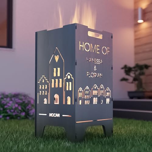 MOCAVI Feuertonne Home 73 cm | 3 mm Stahl personalisiert Feuerkorb Feuerschale sicher massiv robust Design-Feuerfass für Garten und Terrasse groß eckig Feuerstelle Outdoor hitzefest außen von MOCAVI