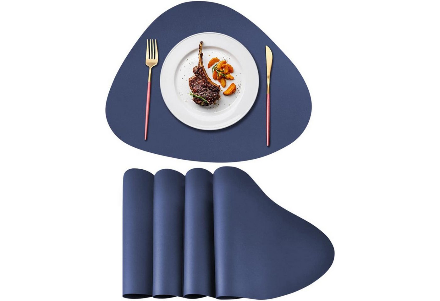 Platzset, Kunstleder Tischset Platz-Matten Platzdeckchen Tischsets Platzsets, MODFU, (Rutschfest Abwaschbar Hitzebeständig Schmutzabweisend, Doppelseitigen Tischuntersetzer Untersetzer), 4x Tischsets 4x Untersetzer Hause Küche Speisetisch Restaurant Hotel von MODFU