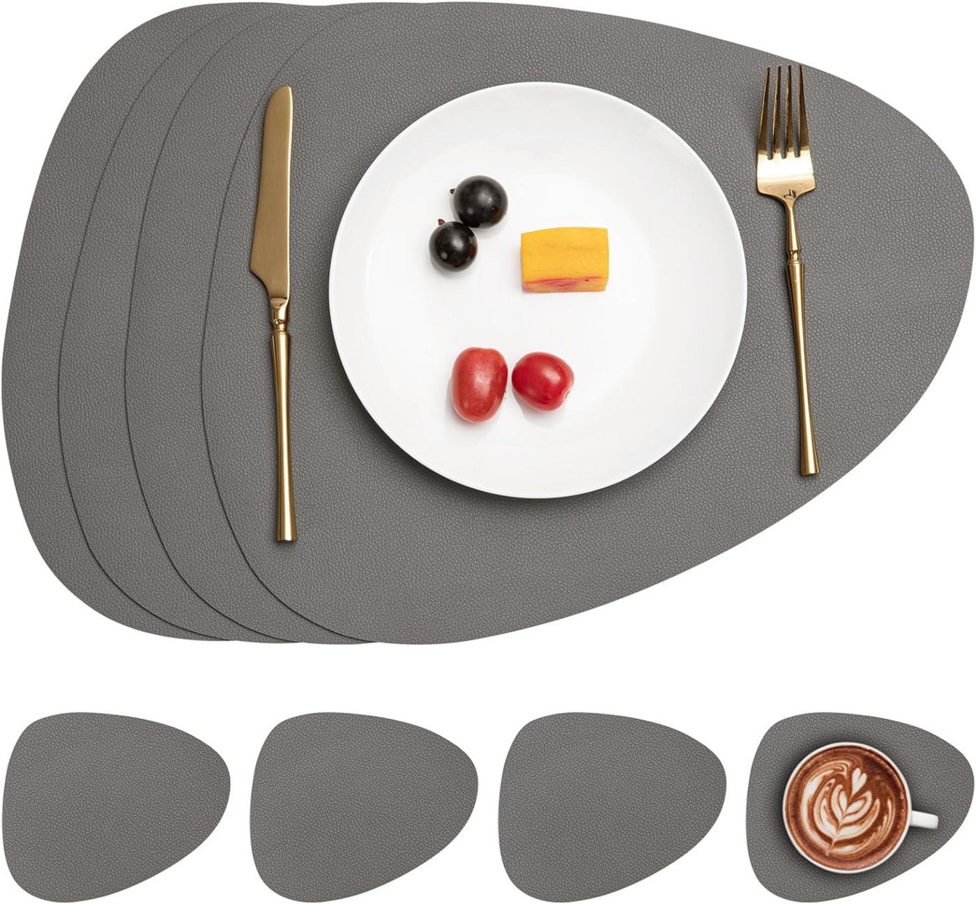 Platzset, Kunstleder Tischset Platz-Matten Platzdeckchen Tischsets Platzsets, MODFU, (Rutschfest Abwaschbar Hitzebeständig Schmutzabweisend, Doppelseitigen Tischuntersetzer Untersetzer), 4x Tischsets 4x Untersetzer Hause Küche Speisetisch Restaurant Hotel von MODFU