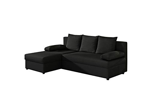 MOEBLO Ecksofa mit Schlaffunktion mit Bettkasten Couch L-Form Polstergarnitur Wohnlandschaft Polstersofa mit Ottomane Couchgranitur - ARON (Schwarz (Sawana 14), Ecksofa Links) von E-MEUBILAIR