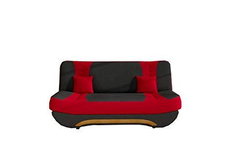 Sofa mit Schlaffunktion und Bettkasten, Couch für Wohnzimmer, Schlafsofa Federkern Sofagarnitur Polstersofa Wohnlandschaft mit Bettfunktion - Feba (Schwarz + Rot (Alova 04+ Alowa 46)) von E-MEUBILAIR