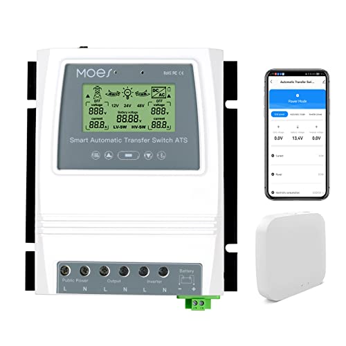 MOES Dual-Power Controller 80A 16kW Off-Grid-Solar-Wind-System-Automatikschalter, verbesserte Version ATS DC 12V 24V 48V, 230V/AC, Anwendungsfernbedienung von MOES