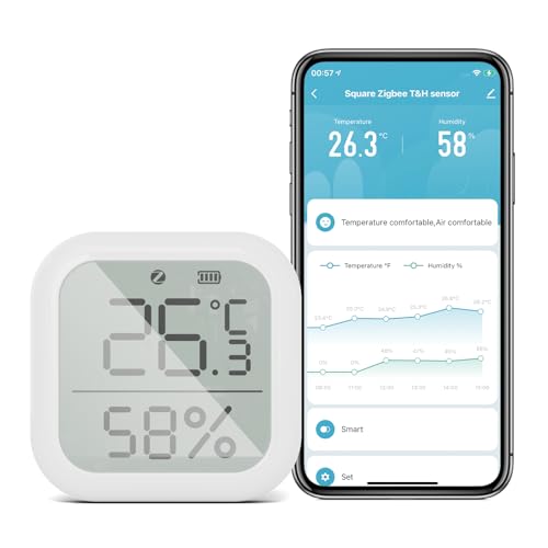 MOES Tuya Temperatur- und Feuchtigkeitssensor,ZigBee LCD Thermometer Hygrometer Innen,ZigBee Hub Erforderlich,Kompatibel mit Alexa/Google Assistant von MOES