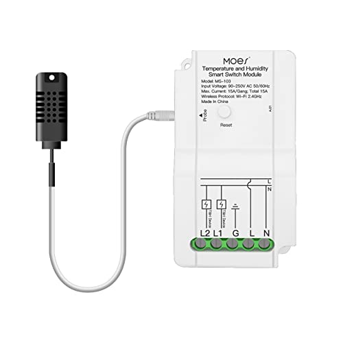 MOES WiFi Smart DIY Thermostat-Steuerungsmodul, Temperatur- und Feuchtigkeitssensor, Dual Output 15A, 2,4 GHz WLAN, Smart Life App Drahtlose Fernbedienung, für Gewächshaus-Aquarium-Reptil-Terrarium von MOES