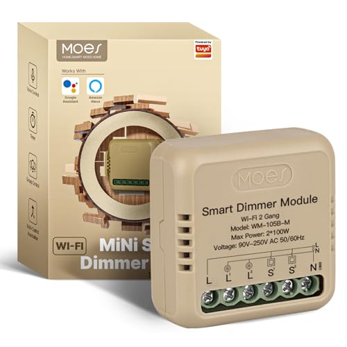 MOES Wlan 2.4GHz Mini Dimmer Schalter Modul,Smart LED Dimmschalter Unterputz Kompatibel mit Smart Life Tuya App Fernbedienung,Alexa & Google Home,2 Gang von MOES