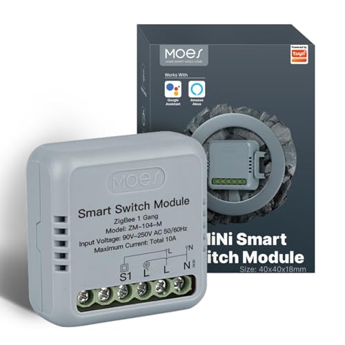 MOES Zigbee Lichtschalter Unterputz,MINI Smart Relais Modul (Erfordert Neutralleiter und MOES Zigbee Gateway),Kompatibel mit Smart Life Tuya App,Alexa und Google Home 1 fach von MOES