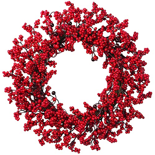 MOFIC 45,7 cm großer roter Beerenkranz, künstliche Beerenkranz, Dekoration, lebensechte Stechpalmen-Winterbeerenkranz für Weihnachten, Haustür, Heimdekoration (45 cm) von MOFIC