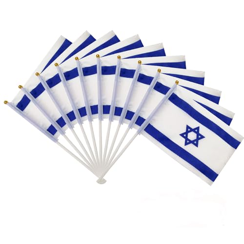 Israel-Flagge, klein, mit weißer Stange, 13 x 21 cm, Israelische Handflagge, doppelseitig, feine jüdische Flaggen, israelische Länderflagge für Büro, Festivals, Veranstaltungen und Feiern, 100 Stück von MOFIC